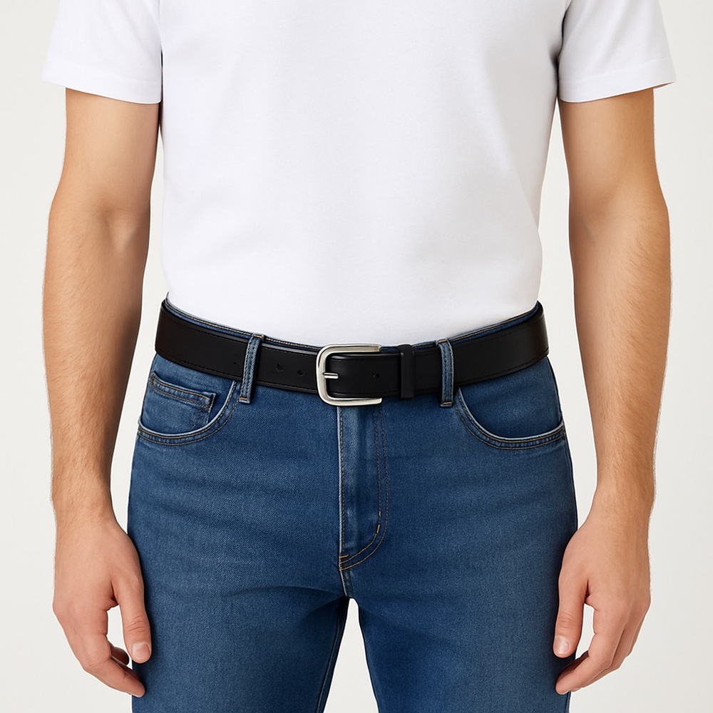 Cole Haan Black Leather Belt Silver Buckle Men’s 36